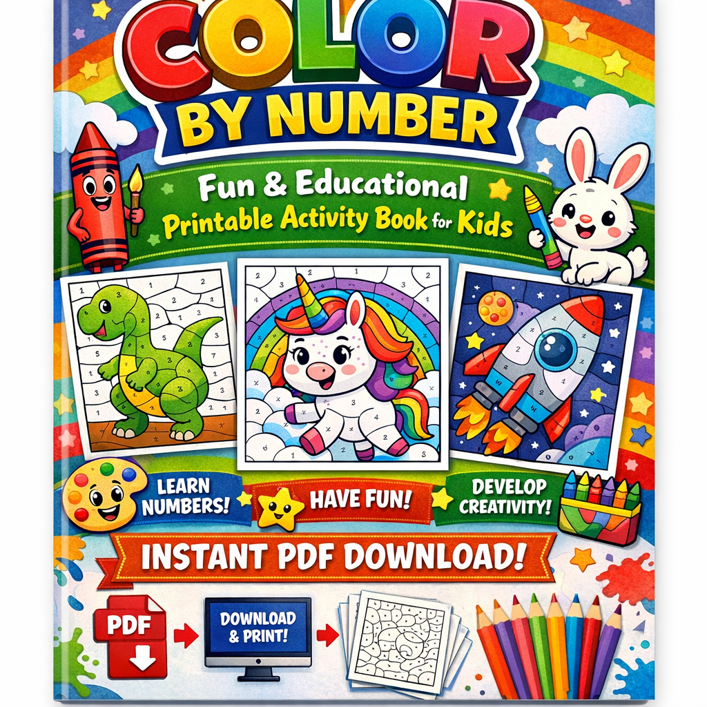 Color by Number – Fun & Educational Printable Activity Book for Kids (Instant PDF Download)