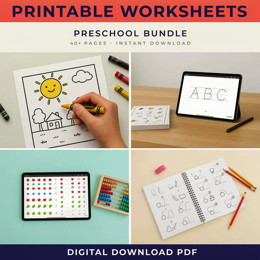 Printable Preschool Worksheets Bundle (Digital download PDF)