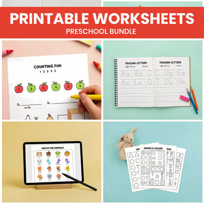 Printable Preschool Worksheets Bundle (Digital download PDF)