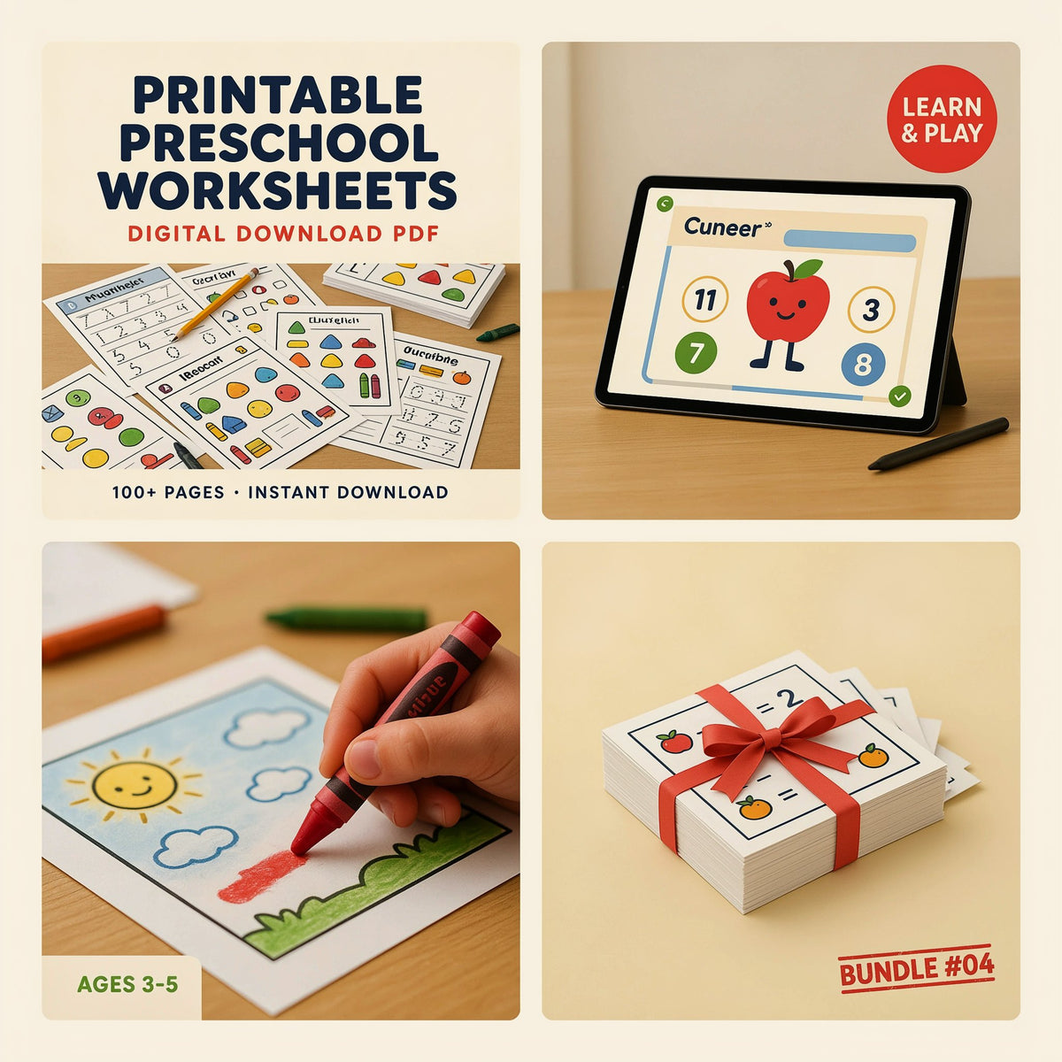 Printable Preschool Worksheets Bundle (Digital download PDF)